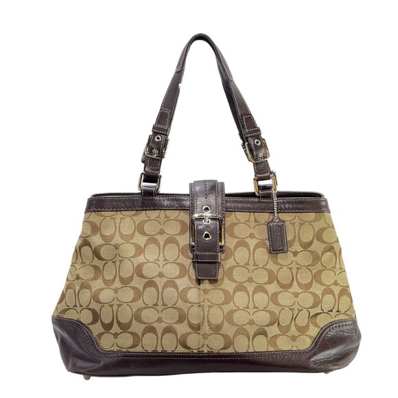 Coach Signature Women's Canvas & Leather Satchel Handbag Brown Dual Handles - Picture 2 of 13